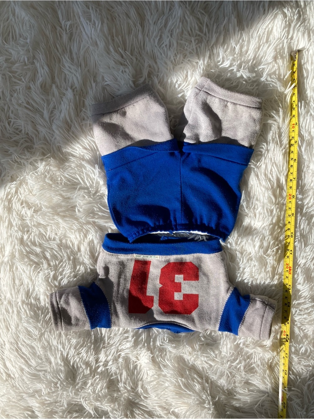 Kids' Two-Tone Blue and Gray Athletic Doll Outfit with Red Number